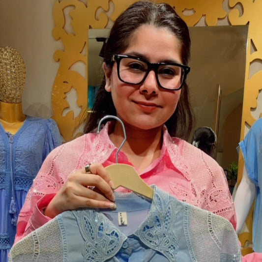 Cotton Shirt with Intricate Net & Swarovski