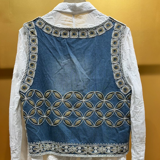 Denim Vest with Embroidered Shirt