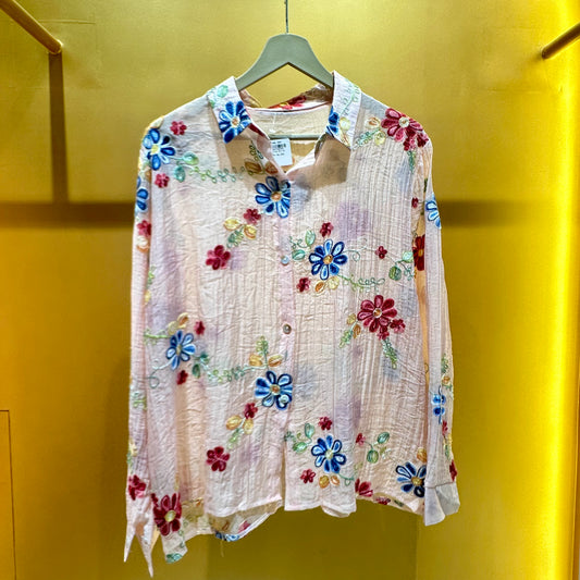 Crushed Cotton Embroidered Shirt
