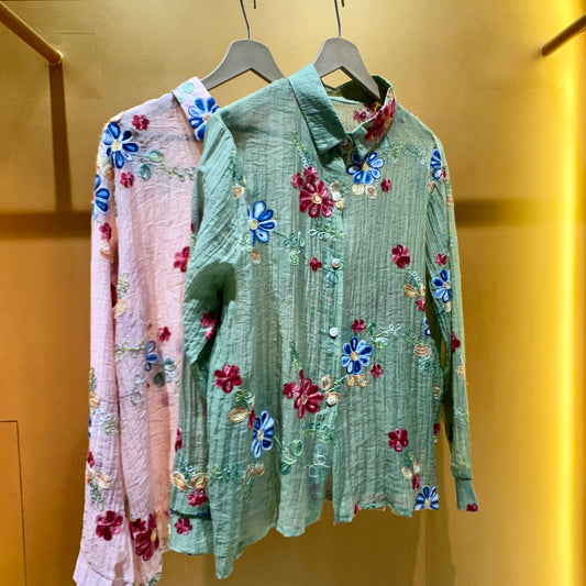 Crushed Cotton Embroidered Shirt