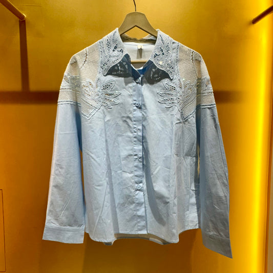 Cotton Shirt with Intricate Net & Swarovski