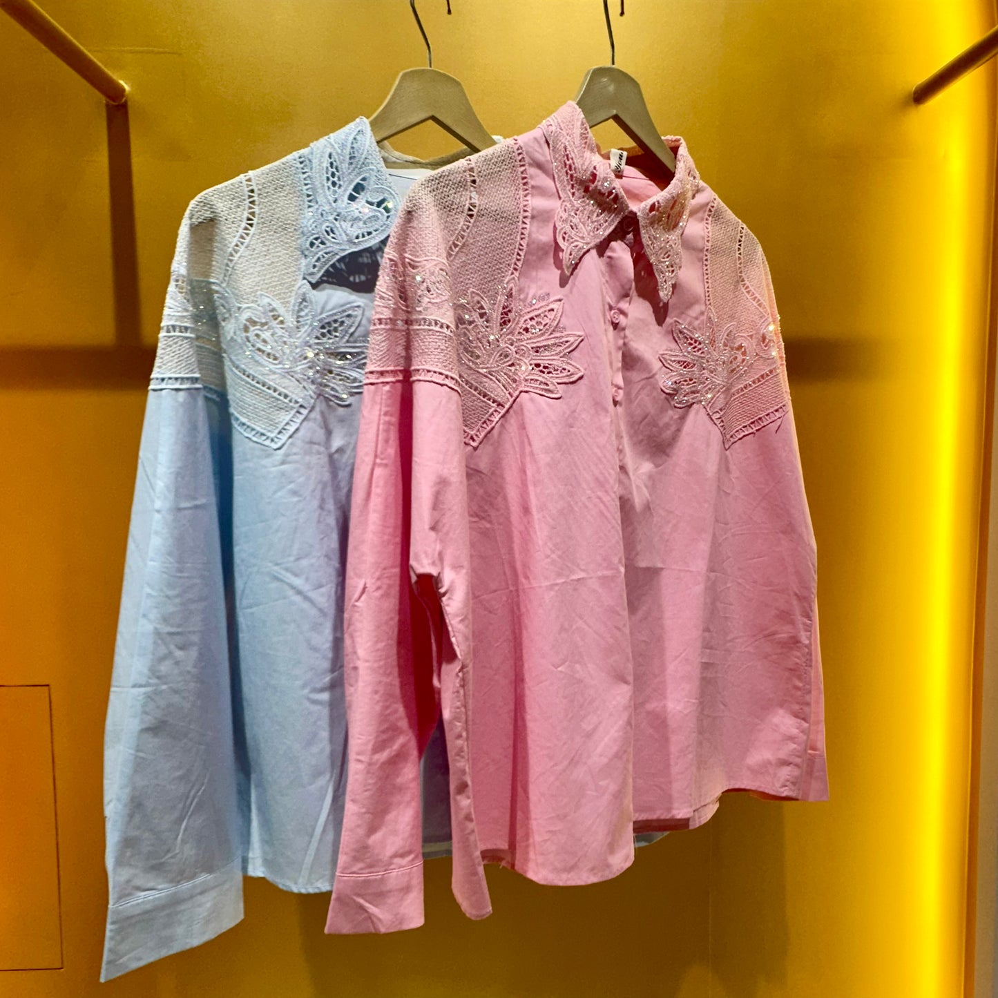 Cotton Shirt with Intricate Net & Swarovski