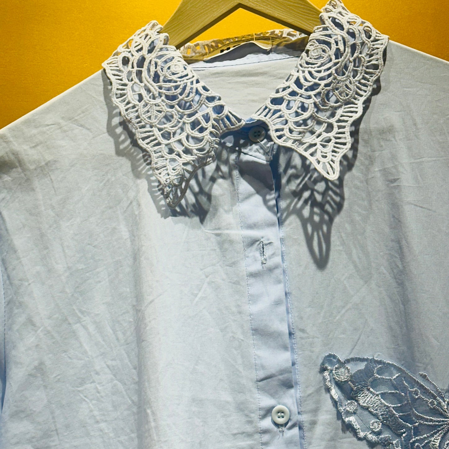 Pure Cotton Bow Cutwork Collar Shirt